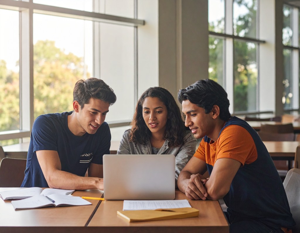 Three students building AI campus support.